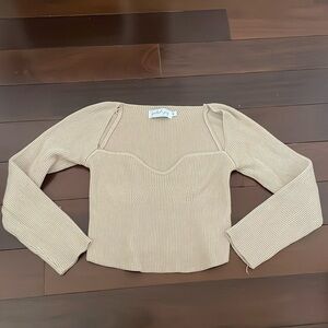Petal and Pup beige long sleeve sweetheart neckline crop top